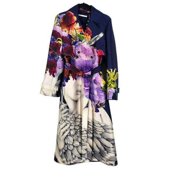 Jason Wu Purple Floral Print Silk Trench Coat Maximalist Art to Wear Eclectic - Picture 5 of 16